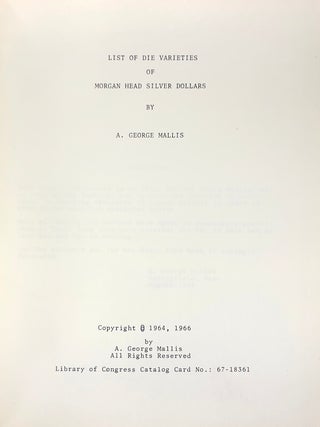 LIST OF DIE VARIETIES OF MORGAN HEAD SILVER DOLLARS.