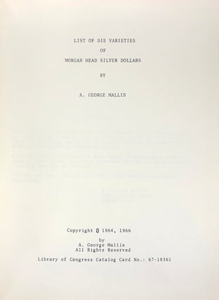 LIST OF DIE VARIETIES OF MORGAN HEAD SILVER DOLLARS.