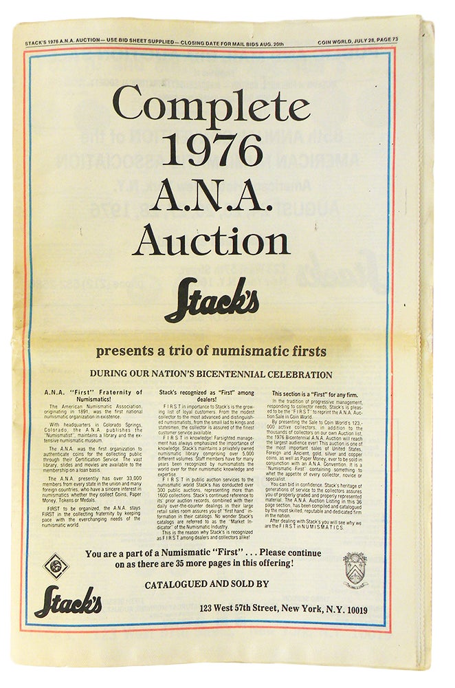 Item #5239 COMPLETE 1976 A.N.A. AUCTION. Stack's.