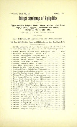 Item #5284 Special List No. 10. Cabinet Specimens of Antiquities of Egypt, Greece, Assyria,...