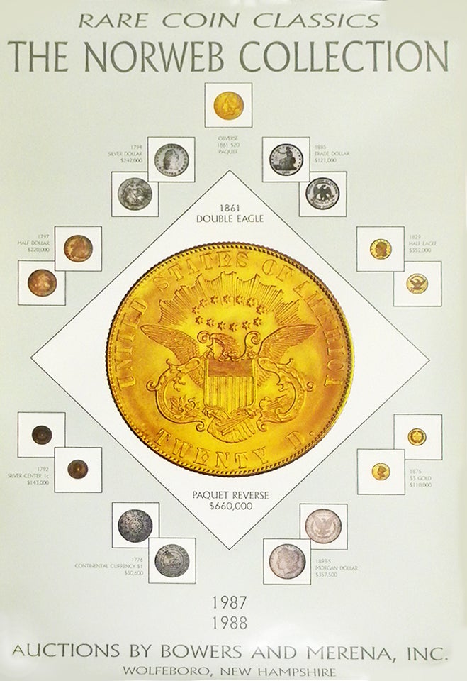 Item #6668 POSTER DEPICTING “RARE COIN CLASSICS” FROM THE 1987–1988 NORWEB SALES. Bowers, Merena Galleries.