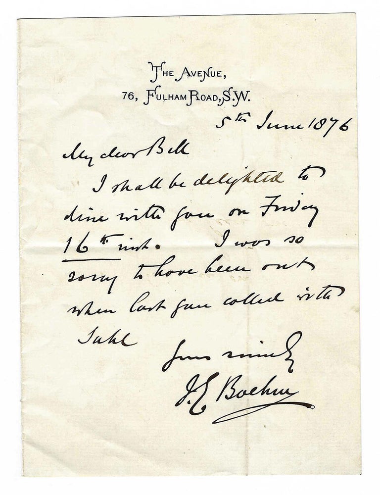 Item #7777 HOLOGRAPH LETTER, SIGNED, DATED 5 JUNE 1876. Sir Joseph Edgar Boehm.