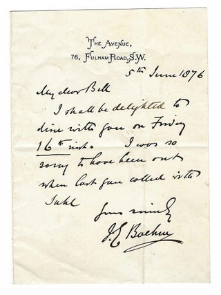 Item #7777 HOLOGRAPH LETTER, SIGNED, DATED 5 JUNE 1876. Sir Joseph Edgar Boehm